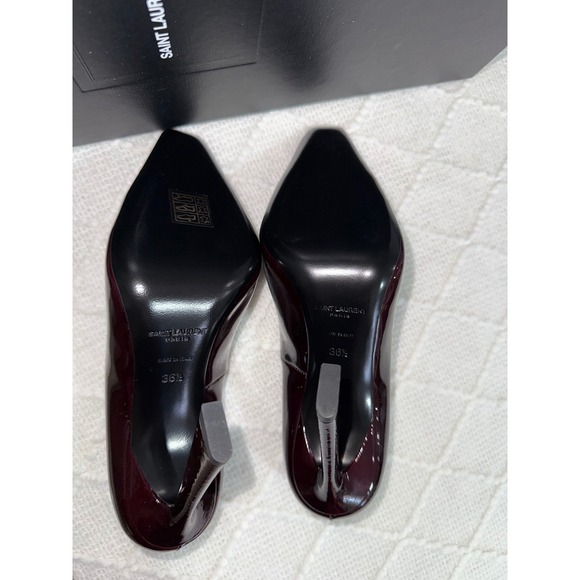 Luxury Saint Laurent Burgundy Patent Pumps - Gold Chain Accent Size 6.5 - Picture 9 of 12